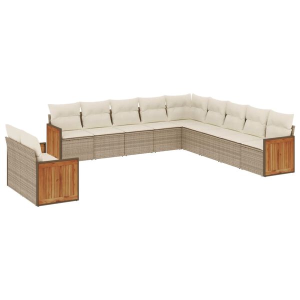 vidaXL Set Divani da Giardino 11 pz con Cuscini Beige in Polyrattan