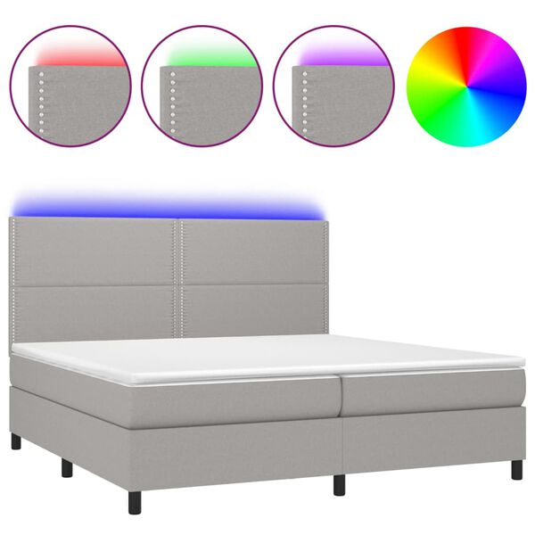 vidaXL Letto a Molle Materasso e LED Grigio Chiaro 200x200 cm Tessuto