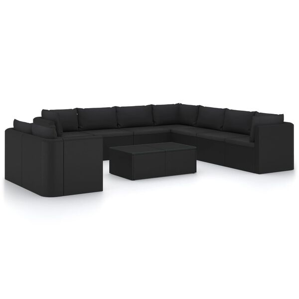 vidaXL Set Divani da Giardino 11 pz con Cuscini in Polyrattan Nero
