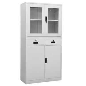 vidaXL Armadio per Ufficio Grigio Chiaro 90x40x180 cm Acciaio e Vetro