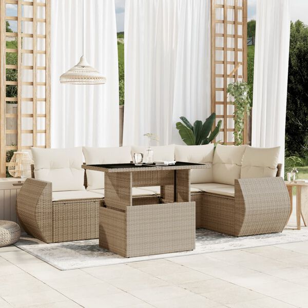vidaXL Set Divano da Giardino 6 pz con Cuscini Beige in Polyrattan
