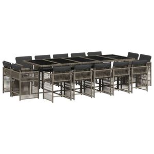 vidaXL Set da Pranzo da Giardino 15 pz con Cuscini Grigio Polyrattan