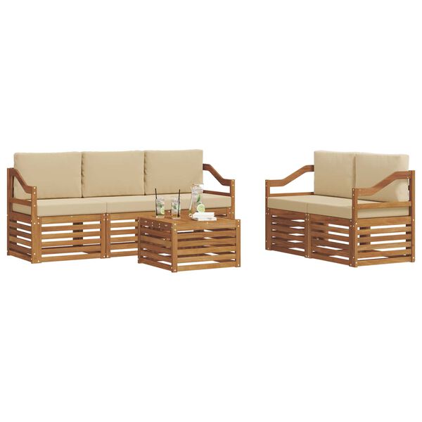vidaXL Set divani 6 pcs Naturale e Beige Legno di Acacia Massello
