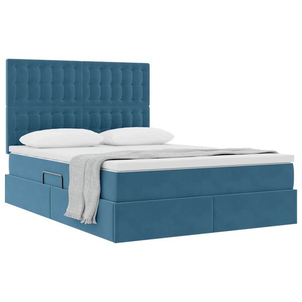 vidaXL Letto con contenitore e materasso Blu Scuro 140 x 190 cm