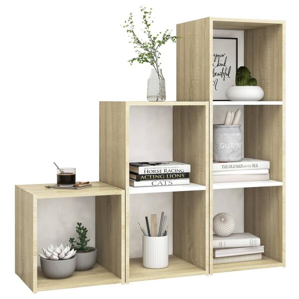 vidaXL Set Mobile TV 3 pz Bianco e Sonoma in Legno Multistrato