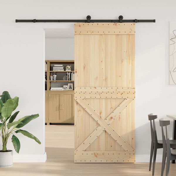 vidaXL Porta Scorrevole con Set Hardware 100x210cm Legno Massello Pino
