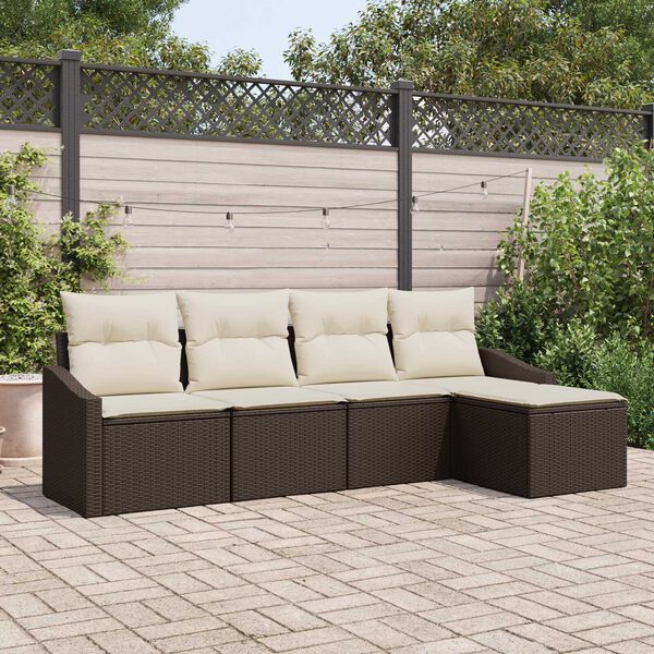 vidaXL Set di divani con cuscino 5 pcs Marrone polyrattan