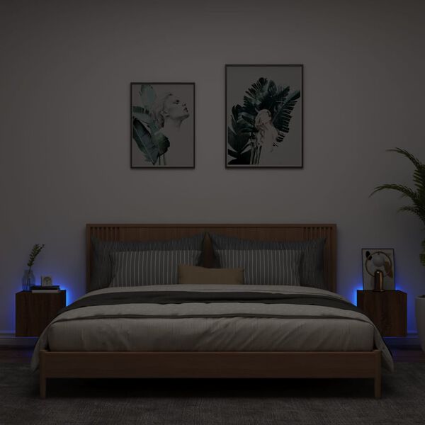 vidaXL Mobili TV a Parete con Luci LED 2pz Rovere Marrone 30,5x35x30cm