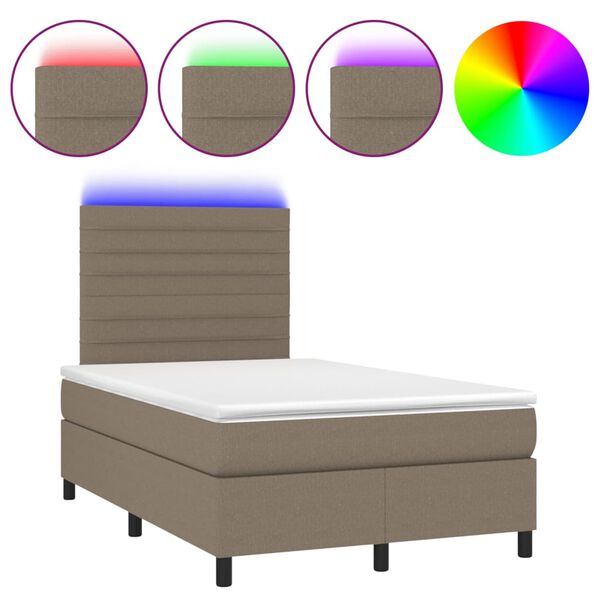 vidaXL Letto a Molle con Materasso e LED Tortora 120x200cm in Tessuto