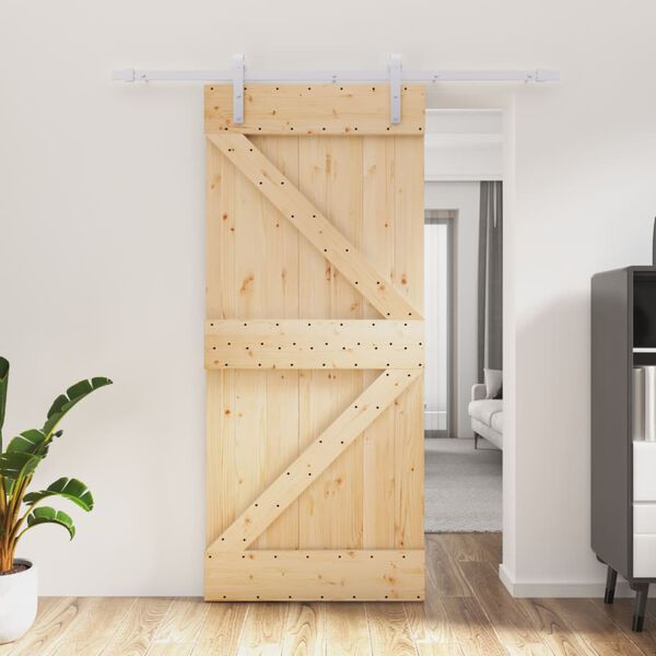 vidaXL Porta Scorrevole con Set Hardware 90x210 cm Legno Massello Pino