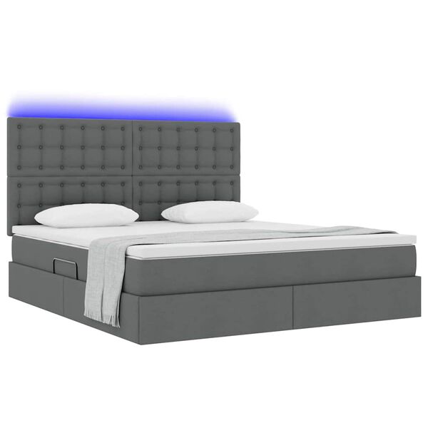 vidaXL Letto con contenitore e LED con led Grigio scuro 180 x 200 cm