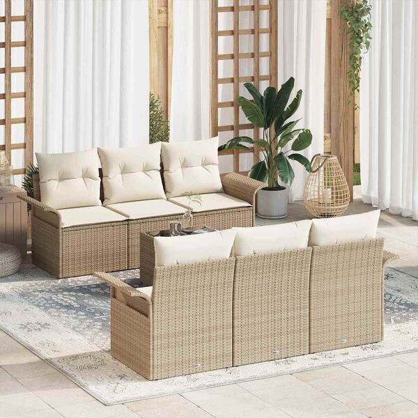 vidaXL Set Divano da Giardino 7 pcs Beige e Crema polyrattan