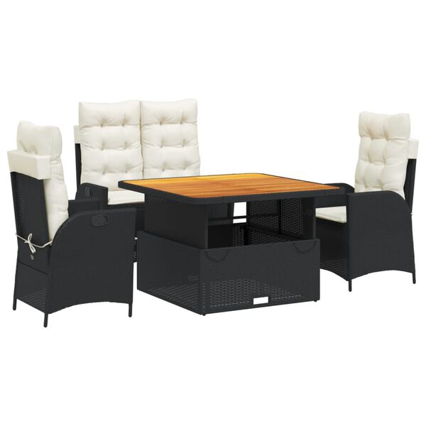 vidaXL Set da Pranzo da Giardino 4 pz con Cuscini Nero in Polyrattan