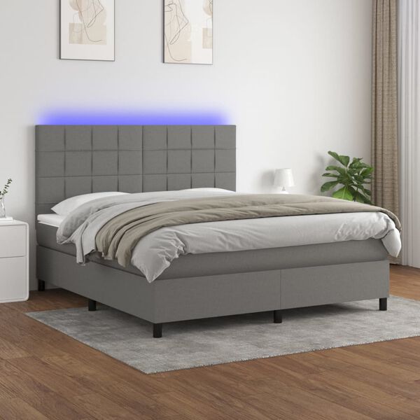 vidaXL Letto a Molle Materasso e LED Grigio Scuro 160x200cm in Tessuto