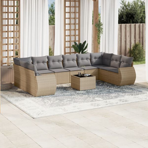 vidaXL Set Divani da Giardino 11 pz con Cuscini Beige in Polyrattan