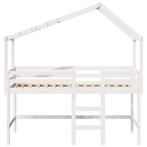 vidaXL Letto Soppalco con Scala e Tetto Bianco 90x190 cm Massello Pino