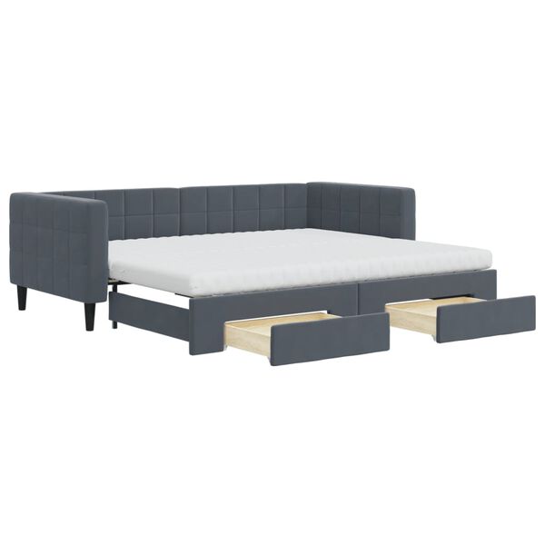 vidaXL Divano Letto Estraibile Cassetti Grigio Scuro 90x200cm Velluto