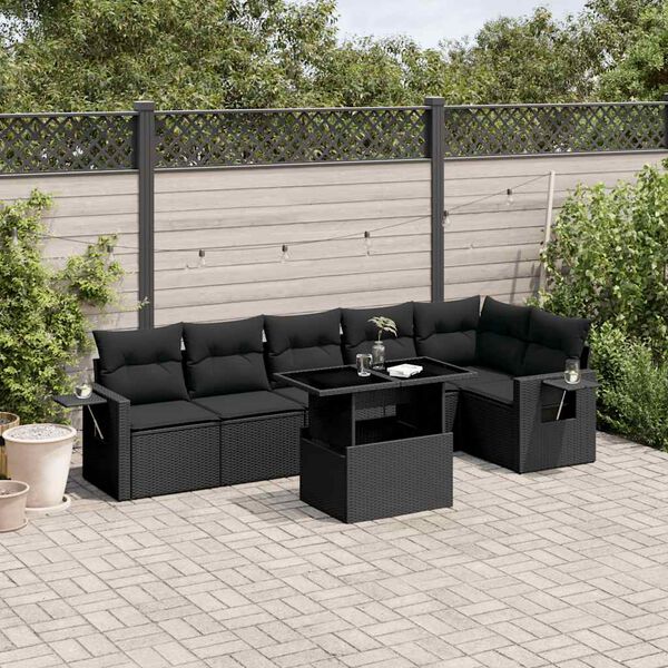 vidaXL Set Divani da Giardino con Cuscini 7pz Nero Polyrattan
