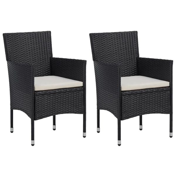 vidaXL Set da Pranzo da Giardino 3 pz con Cuscini in Polyrattan Nero