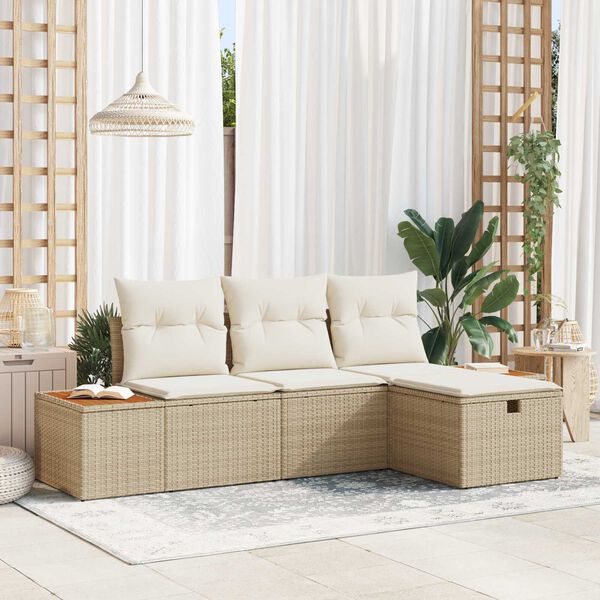 vidaXL Set Divano da Giardino con cuscino 4 pcs Beige polyrattan