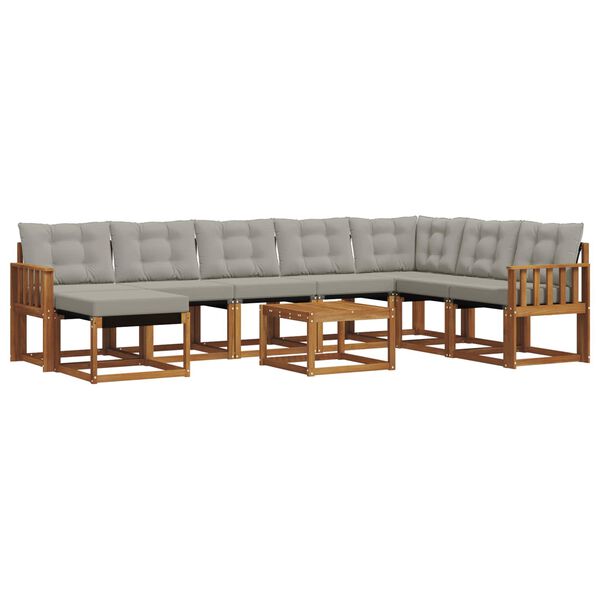 vidaXL Set di divani da esterno 9 pcs Grigio Naturale e Chiaro