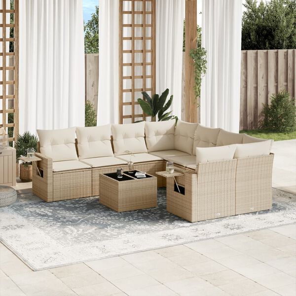 vidaXL Set Divano da Giardino 9 pz con Cuscini Beige in Polyrattan