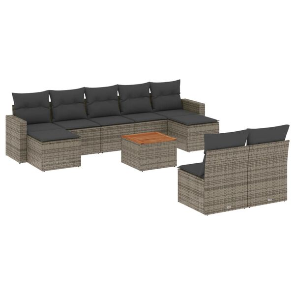 vidaXL Set Divano da Giardino 10 pz con Cuscini Grigio in Polyrattan