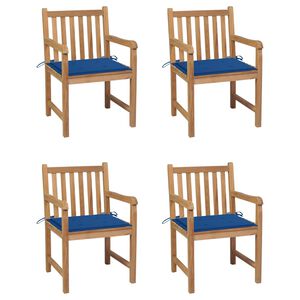 vidaXL Sedie da Giardino 4 pz con Cuscini Blu Reale Massello di Teak