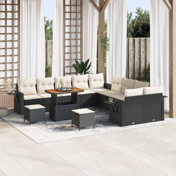 vidaXL Set Divano da Giardino con cuscino 13 pcs Nero polyrattan