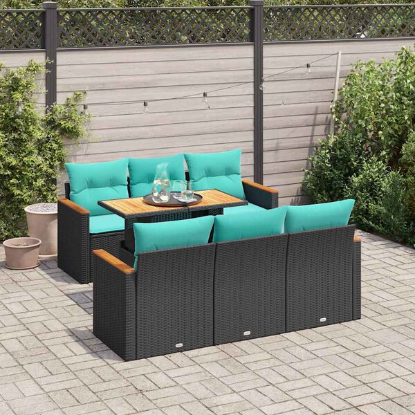 vidaXL Set Divani da Giardino con Cuscini 7pz Nero Polyrattan