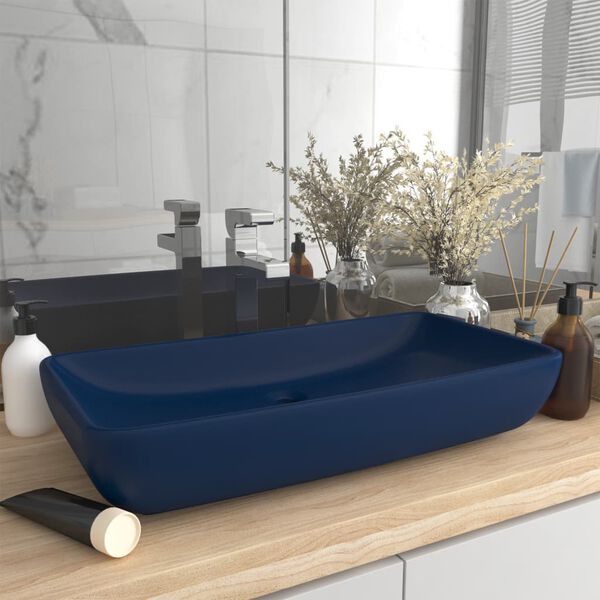 vidaXL Lavabo Lusso Rettangolare Blu Scuro Opaco 71x38 cm in Ceramica