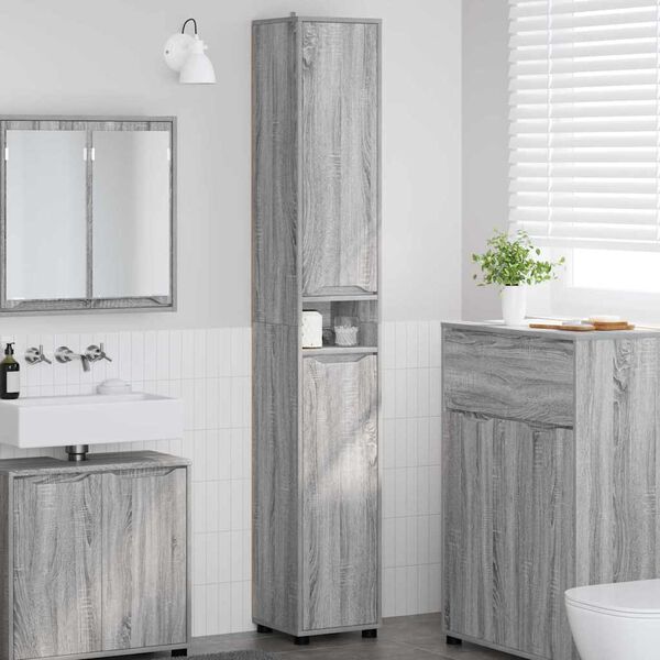 vidaXL Mobile da Bagno con porta Grigio Sonoma 30,5 x 30 x 195 cm