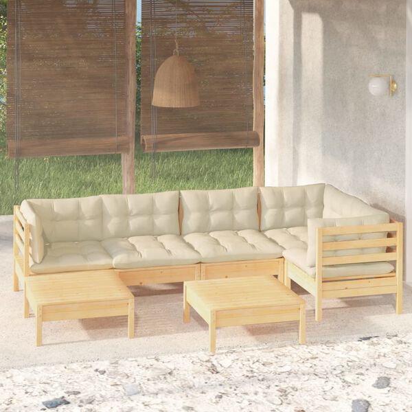 vidaXL Set Divani da Giardino 7 pz con Cuscini Crema in Massello di Pino