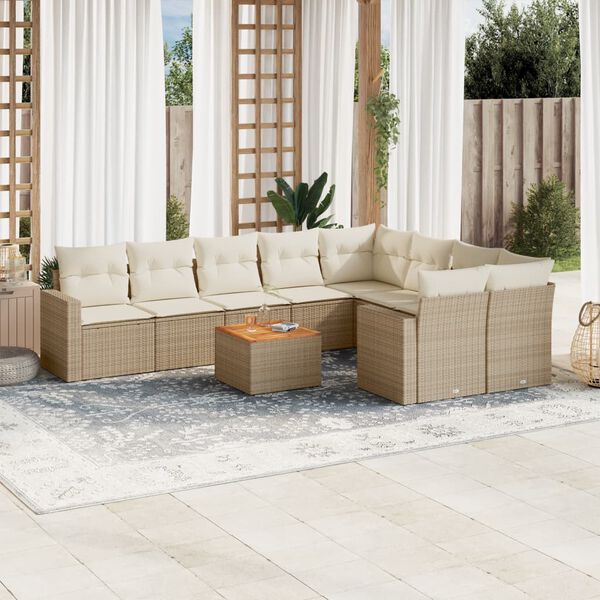 vidaXL Set Divano da Giardino 10 pz con Cuscini Beige in Polyrattan