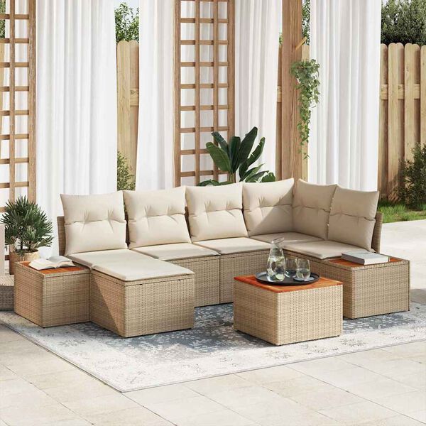 vidaXL Set Divano da Giardino con cuscino 7 pcs Beige polyrattan