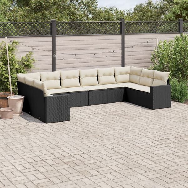 vidaXL Set Divani da Giardino 10pz con Cuscini in Polyrattan Nero