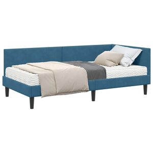 vidaXL Struttura Letto Angolare con Materasso Altro 2 pcs Blu Velluto