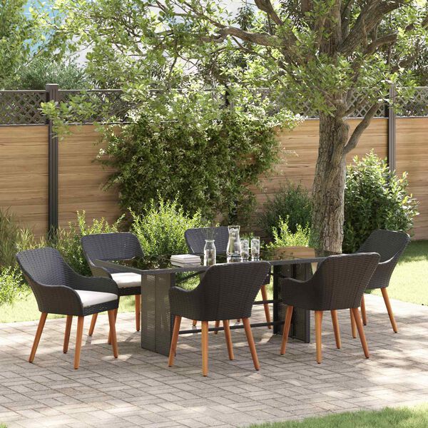 vidaXL Set da Pranzo per Giardino con cuscino 7 pcs Nero polyrattan