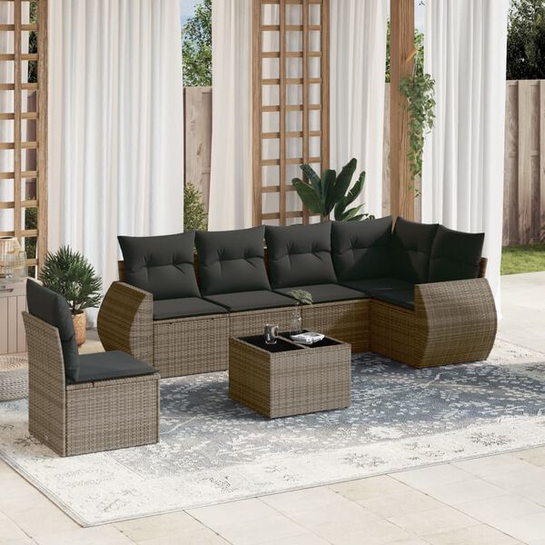 vidaXL Set Divani da Giardino 7 pz con Cuscini Grigio in Polyrattan