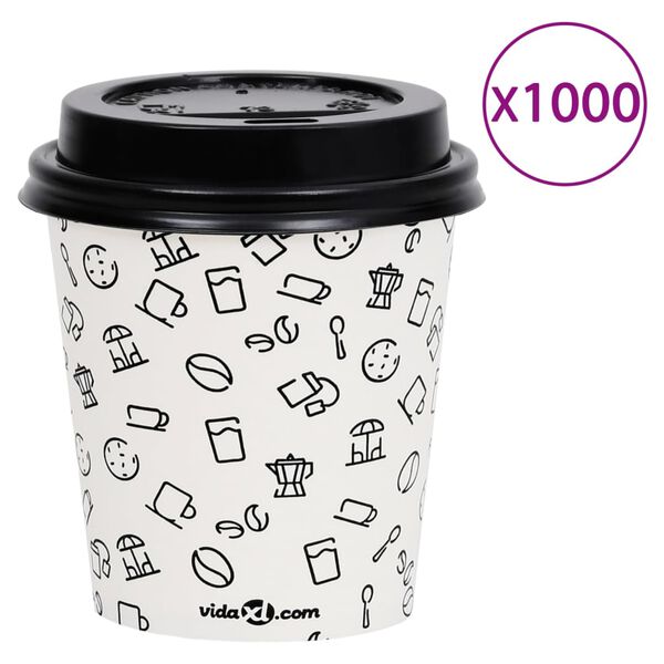 vidaXL Bicchieri Carta Caff&egrave; con Coperchi 200 ml 1000pz Bianchi e Neri