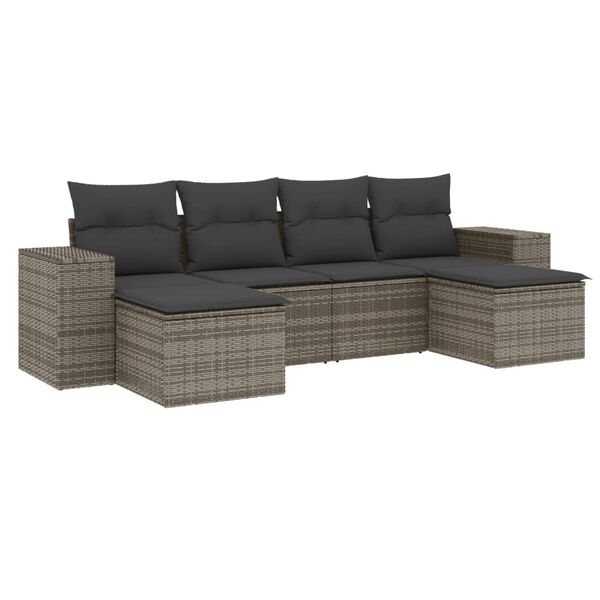 vidaXL Set Divano da Giardino 6 pz con Cuscini Grigio in Polyrattan