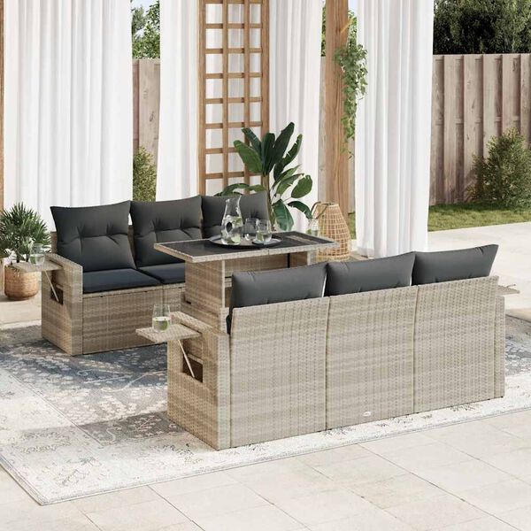 vidaXL Set Divani da Giardino 7pz con Cuscini Grigio Chiaro Polyrattan