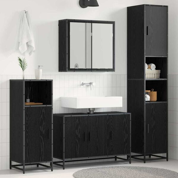 vidaXL Set di mobili per il bagno 3 pcs Rovere Nero Legno multistrato