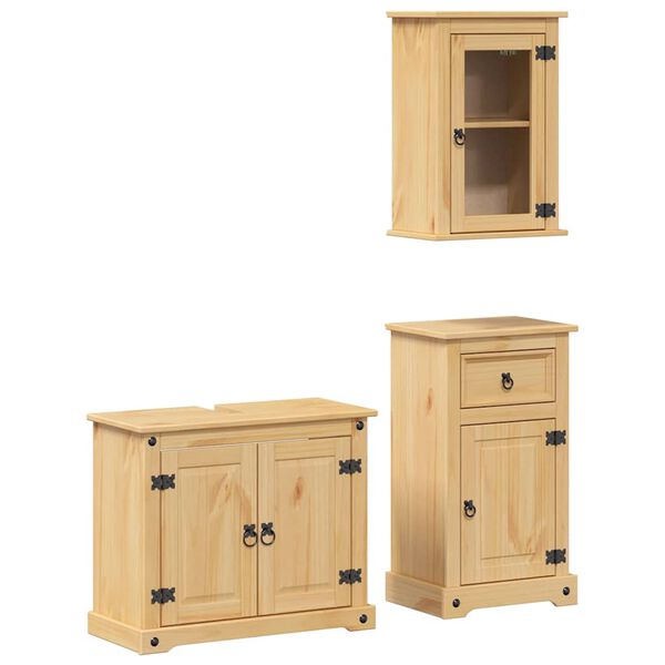 vidaXL Set Mobili da Bagno 3 pz Corona in Legno Massello di Pino