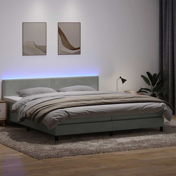 vidaXL Letto a Molle con Materasso e LED Grigio Chiaro 180x210cm Velluto
