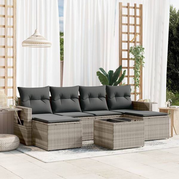 vidaXL Set Divani da Giardino 7pz con Cuscini Grigio Chiaro Polyrattan