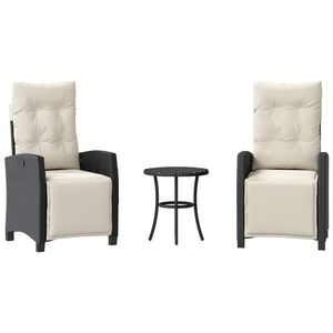 vidaXL Set da Bistr&ograve; 3 pz con Cuscini Nero in Polyrattan