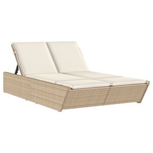 vidaXL Lettino Prendisole con Cuscini Beige in Polyrattan