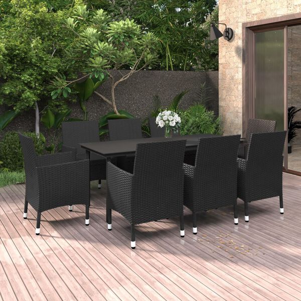 vidaXL Set da Pranzo da Giardino e Cuscini 9 pz in Polyrattan e Vetro
