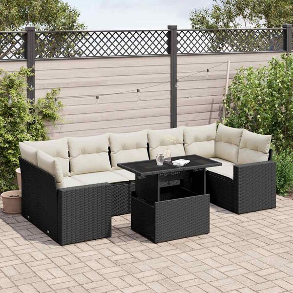 vidaXL Set Divani da Giardino con Cuscini 8 pz Nero in Polyrattan